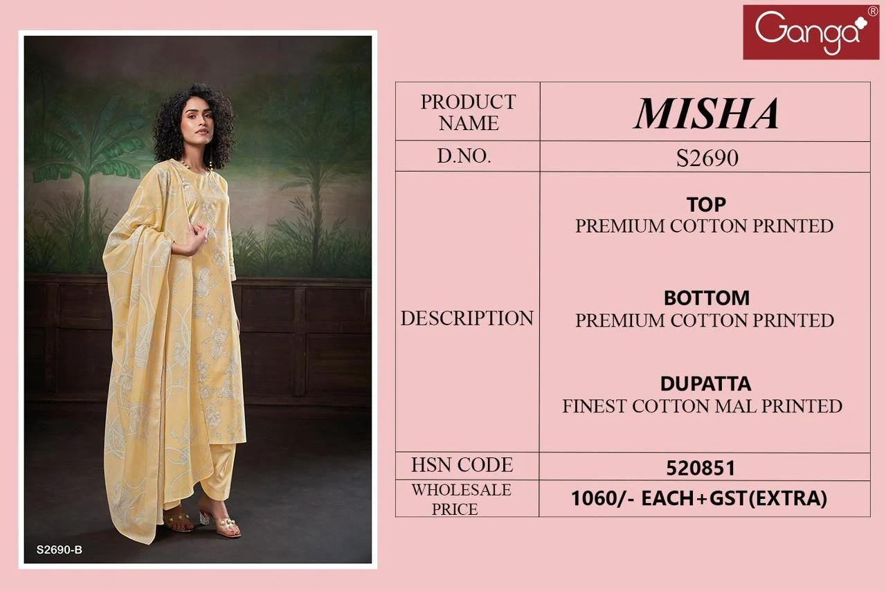 Ganga Misha 2690 Premium Cotton Printed Wholesale Fancy Salwar Suit Catalog — Wholesale Salwar Suits, Ganga wholesale from Surat - Gallery Image 5